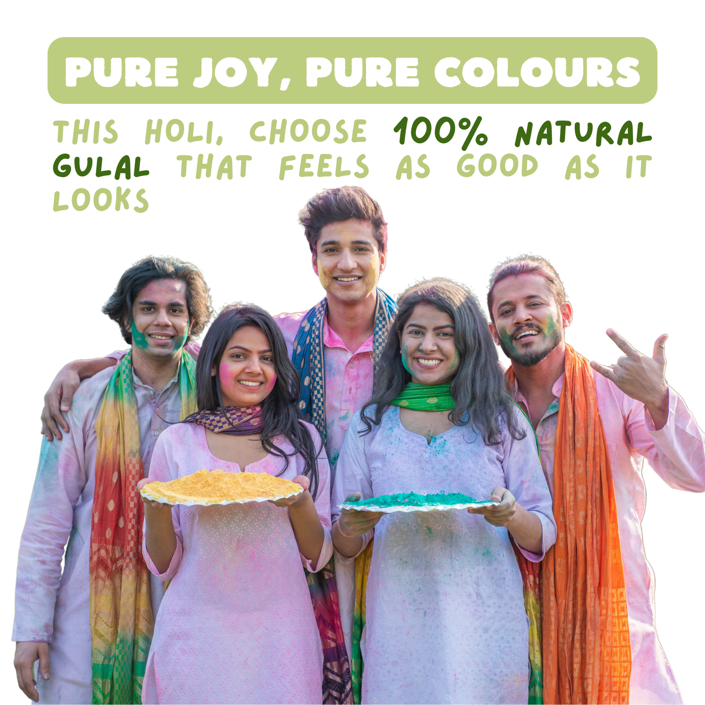 Holi Colours - Natural Gulal | Pack of 4 Colours x 200gm each
